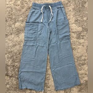 Indigo Rein Blue Striped Wide Leg soft Pants with cargo pockets Woman XS beach